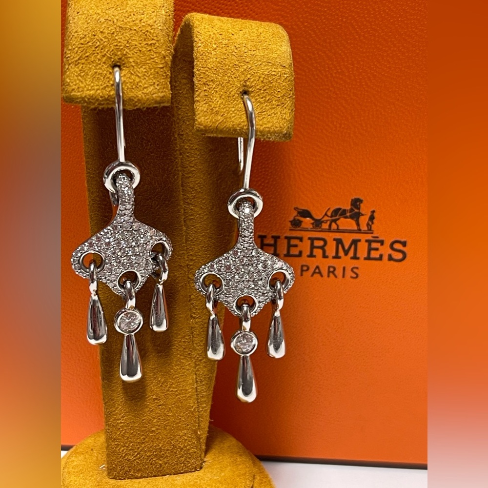 Hermes 18K Diamond Drop Earrings